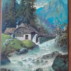 Carte postala, cabana in munti, desenata, perioada interbelica