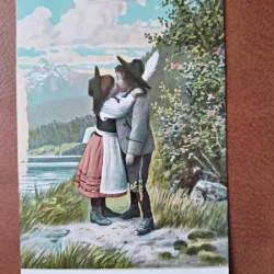Carte postala, copii in costume traditionale, inceput de secol XX