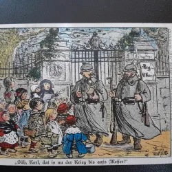 Carte postala, desen soldati si copii, inceput de secol XX