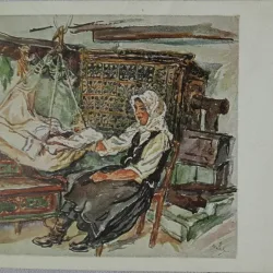 Carte postala, femeie leganand copilul, 1912