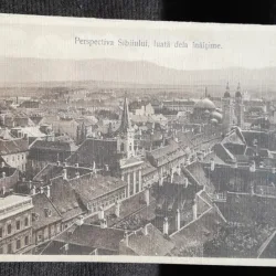Carte postala, Sibiu, perspectiva luata de la inaltime, perioada interbelica