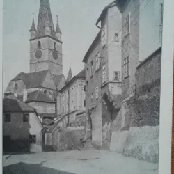 Carte postala, Sibiu, vechea primarie si biserica protestanta, perioada interbelica