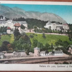 Carte postala, Sinaia, Vedere din parc, cazinoul si hotel Palace, 1929