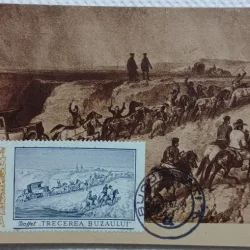 Carte postala, Trecerea Buzaului, dupa gravura originala, timbru cu ocazia a implinirii a 55 ani de la infiintarea Postei Romane, 1967