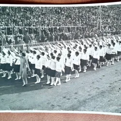 Fotografie, Defilare zi de sarbatoare perioada interbelica, fete strajer