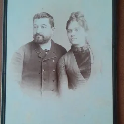 Fotografie pe carton, sot si sotie, inceput de secol XX