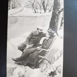 Fotografie tip carte postala, femeie si barbat, 1902