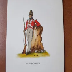 Gravura color, militar din Echipa Batalioane de Linie, 1907