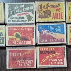 Lot 10 cutii chibrituri cu sloganuri referitoare la agricultura anii 50 Romania