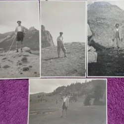 Set de 4 Fotografii, Tatal lui Geo Litarczek, parintele radiologiei romanesti, in excursie pe Caraiman, 1930