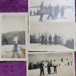 Set de 4 Fotografii, Parintii lui Geo Litarczek, parintele radiologiei romanesti, la schi in Bucegi, 1935-1937