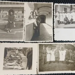 Set de 4 fotografii, personal medical civil si militar, al doilea razboi mondial+1 fotografie cu morti din razoi