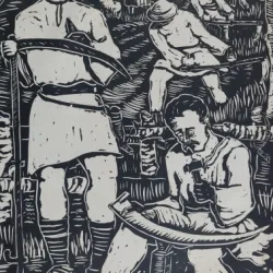 Tarani cu coasa - Nicolae Brana - xilogravura