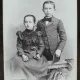 Fotografie pe carton, fetita si baiat, inceput de secol XX