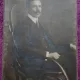 Fotografie tip CDV, barbat cu mustata, stand pe scaun, inceput de secol XX